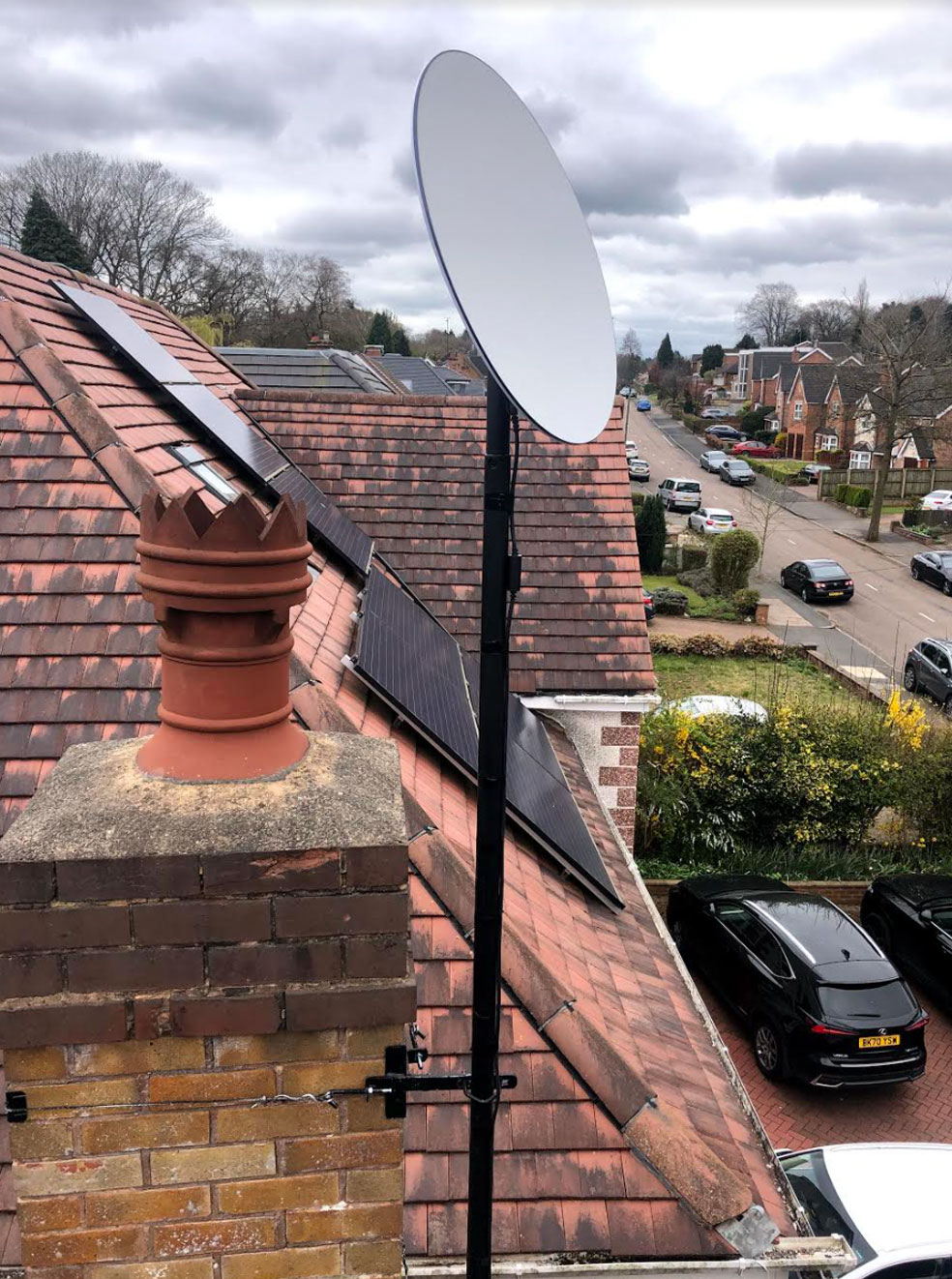 Professional satellite installation using our own manufactured parts. 