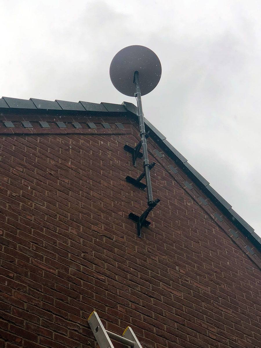 Professional satellite installation using our own manufactured parts. Burbage UK