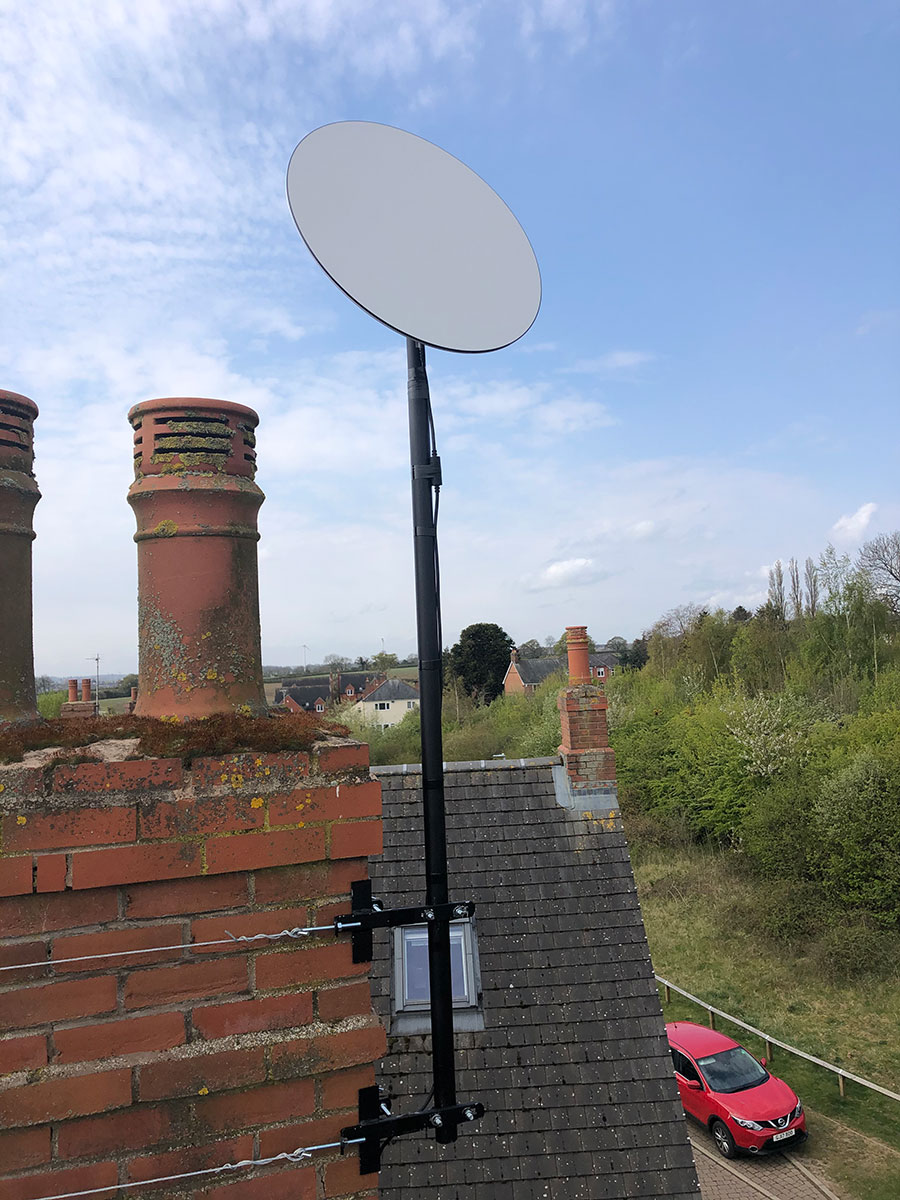 Professional satellite installation using our own manufactured parts. Leicester, Leicstershire UK